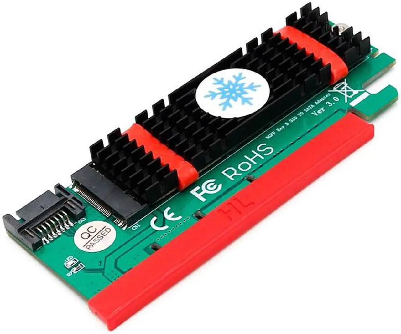 Alt view image 2 of 6 - NGFF M.2 B Key SATA-Bus SSD to SATA3 Adapter PCI Express x1 x4 x8 x16 Slot SATA Cable Heatsink Suppor 2230 2242 2260 2280 M2 SSD