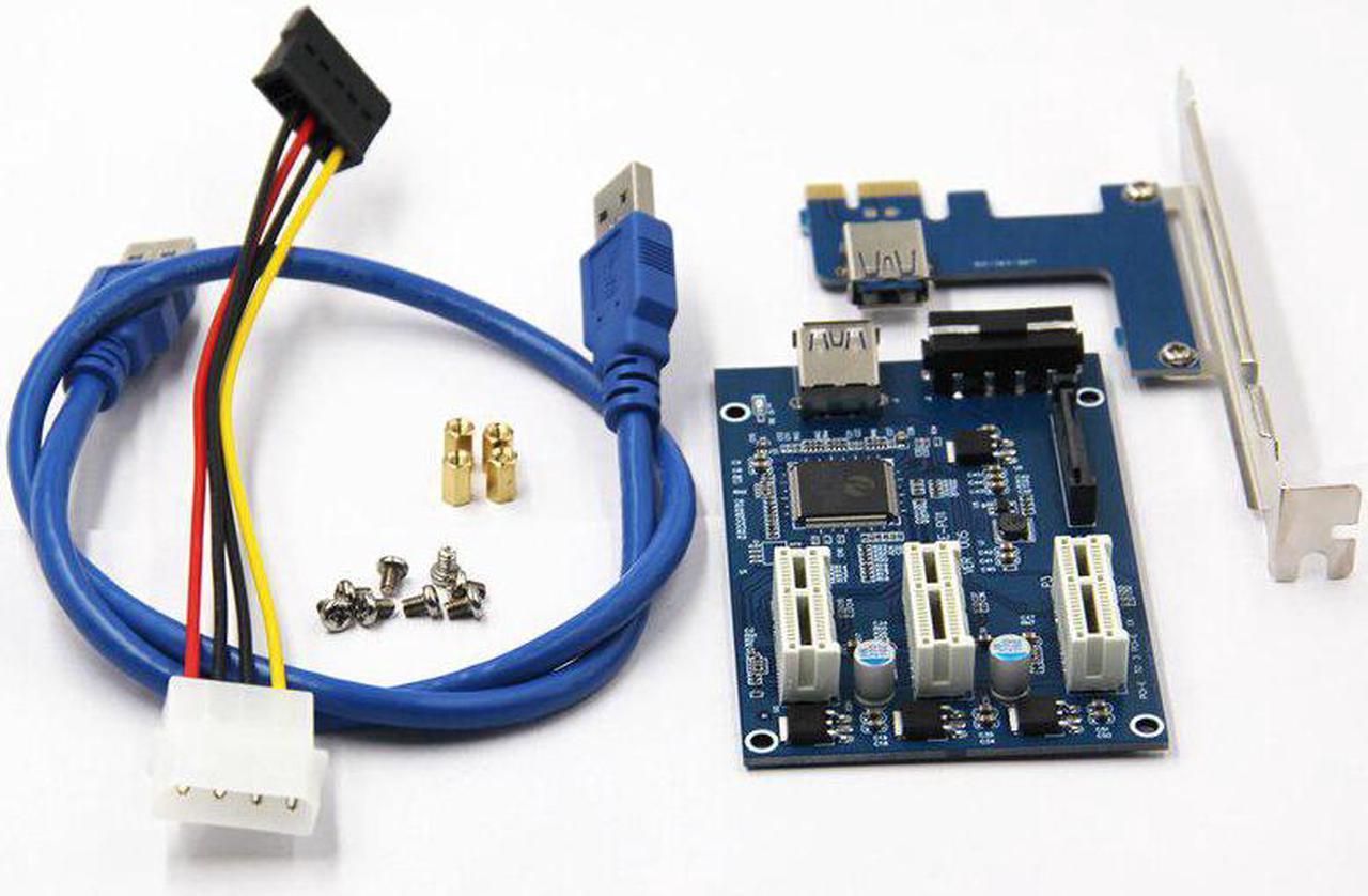 3 in 1 PCI Express PCI E 1X slots Riser Card PCI-E 1 to 3 Expansion Adapter 2 Layer PCB Board + 60cm USB 3.0 Cable for Mining