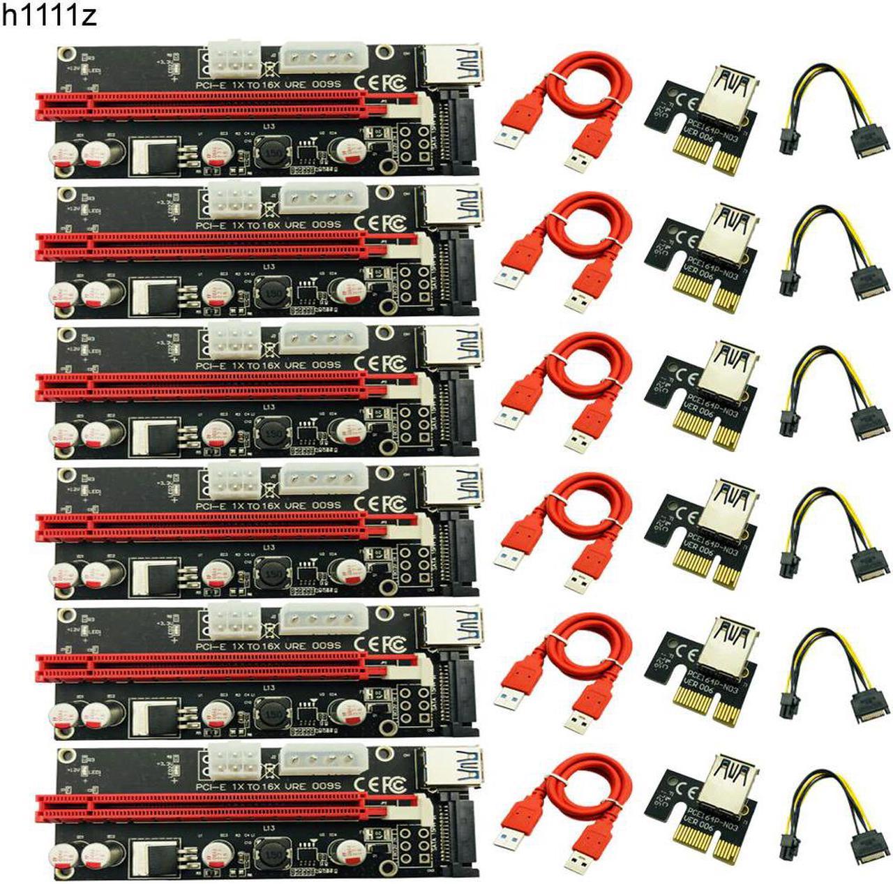 6pcs/lot VER009S PCI-E PCI E 1x to 16x Mining Machine Enhanced Extender PCIE Riser Card Adapter 60cm Power Cable for Bitcoin BTC