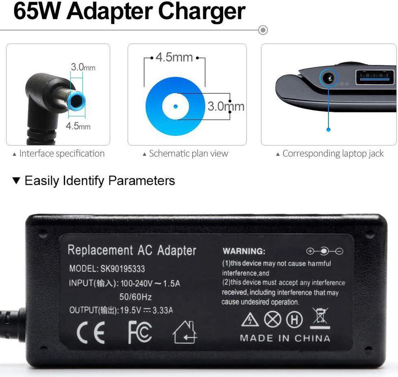 Alt view image 3 of 7 - 65W AC Laptop Adapter Supply Cord Charger for HP ProBook 640 G2 650 G2 430 G3 440 G3 450 G3 455 G3 470 G3 HP 15-F009WM 15-F023WM 15-F039WM 15-F059W Notebook