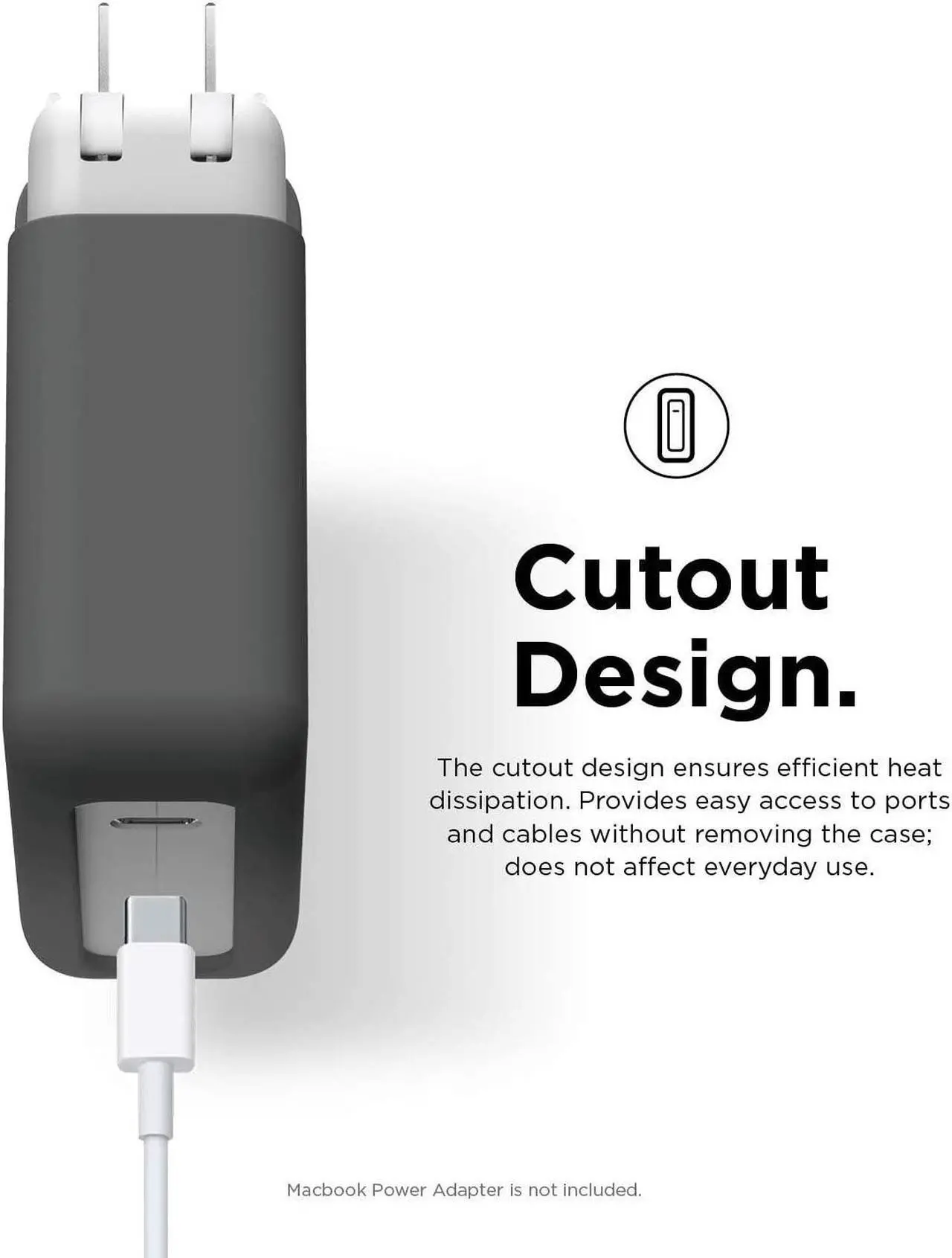 Alt view image 3 of 7 - elago Charger Cover Compatible with Apple MacBook Pro 14 inch 2021 M1 Pro 8-core, 13 inch 2016-2020[A2159/A1706/A1989/A1708/A2251] and MacBook Pro 13 inch Retina 2012-2015[A1502/A1425][Dark Gray]