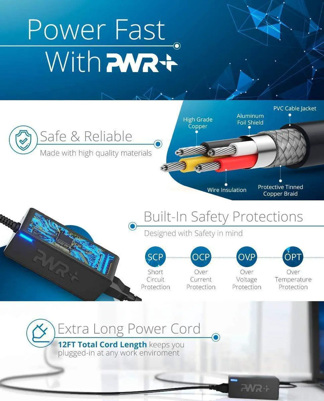Alt view image 2 of 7 - Pwr 19V AC Adapter for Cricut Explore Air 2 Expression Original Create Mini Cake Power Cord - 12 Ft UL Listed Cutting Machine KSAH1800250T1M2 Power Supply Replacement