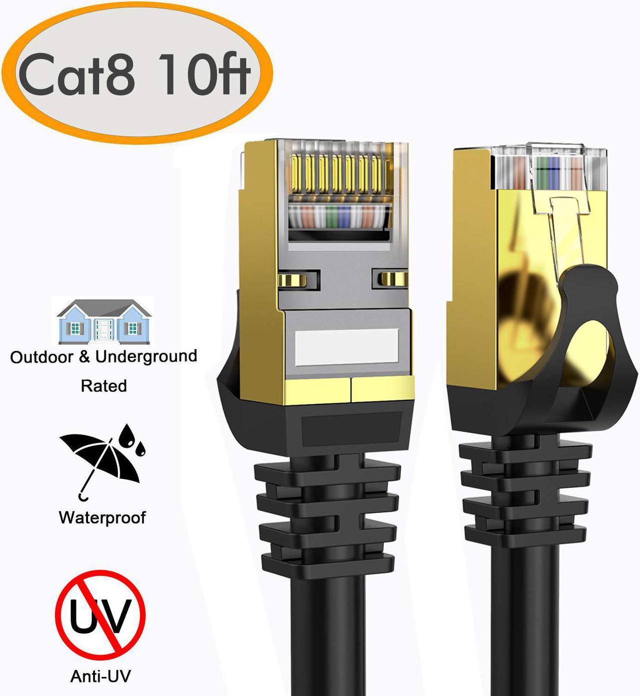 Cat 8 Ethernet Cable 10 ft Shielded, 26AWG Lastest 40Gbps 2000Mhz SFTP Patch Cord, Heavy Duty High Speed Cat8 LAN Network RJ45 Cable- in Wall, Outdoor, Weatherproof Rated for Router, Modem, Gaming