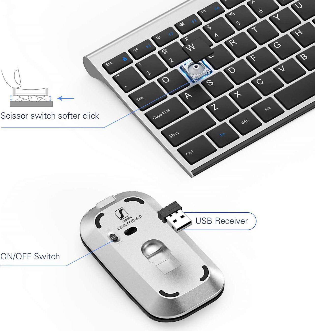 Alt view image 4 of 7 - Rechargeable Wireless Keyboard Mouse,  Slim Thin Low Profile Keyboard and Mouse Combo with Numeric Keypad Silent Keys for Windows 7/8/10/11 PC Laptp Computer, Gray