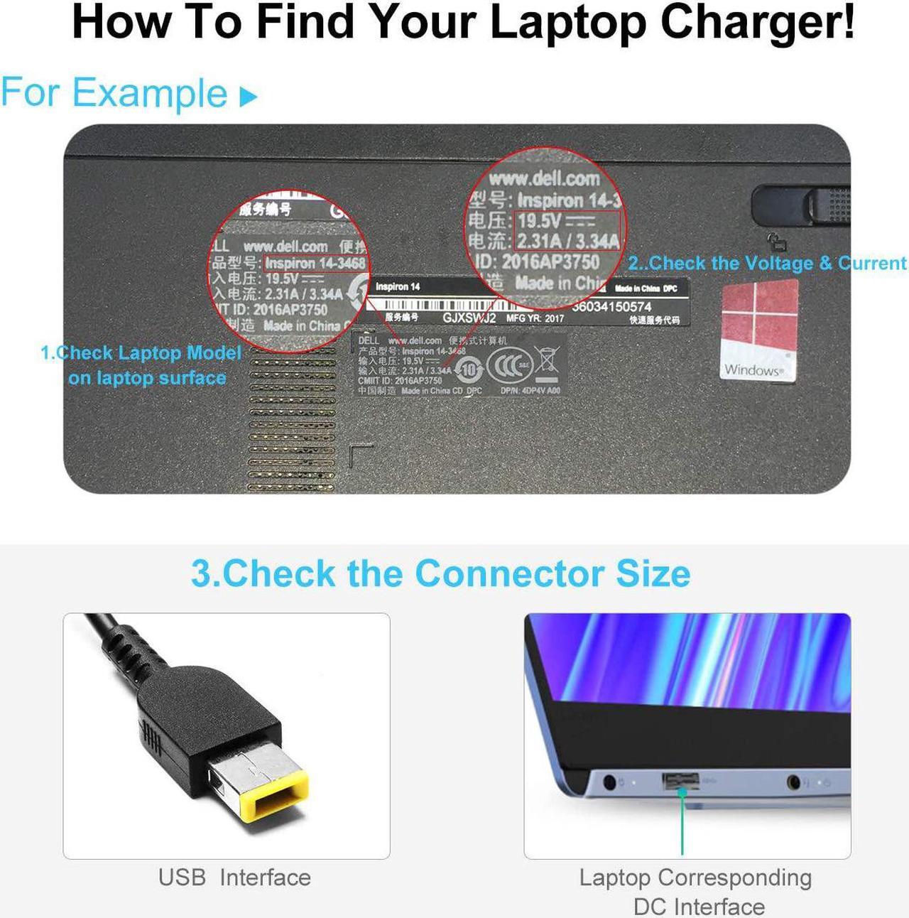 Alt view image 3 of 7 - 90W 20V 4.5A USB Adapter Charger fit Lenovo ThinkPad X1 Carbon 45N0237 344428U Ultrabook,Yoga 3rd 260 370,T440 T450,E431 E450 E540,L440 L540,X250 X240,G405 G500 G510 G700 6277-9QU AC Laptop Power Cord