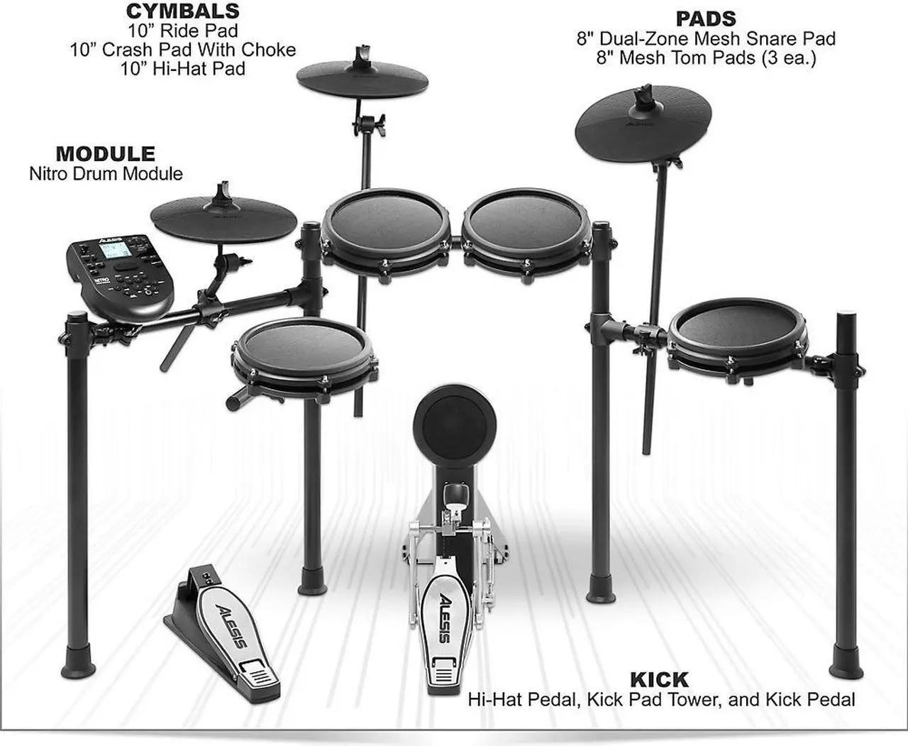 Alt view image 8 of 20 - Alesis Nitro Mesh 8-Piece Electronic Drum Set