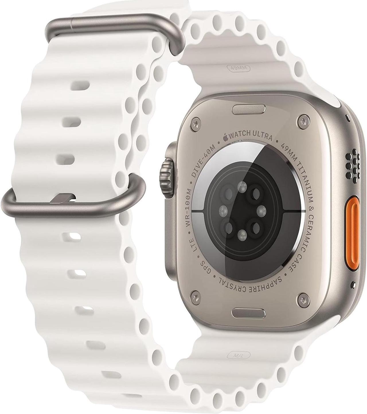 Alt view image 3 of 3 - Apple Watch Ultra 1st Gen (GPS + Cellular) 49mm White Titanium Case with White Ocean Band