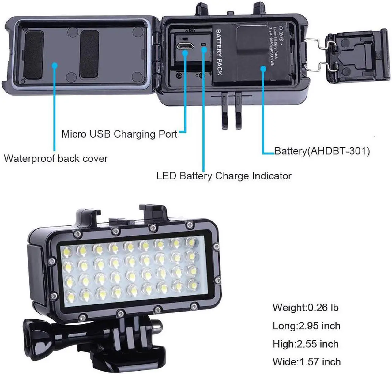 Alt view image 5 of 7 - Diving Light High Power Dimmable Waterproof LED Video Light Fill Night Light Diving Underwater Light Waterproof 147ft / 45m for Gopro Hero 8 Hero 7 Hero 6 5 5S 4 4S 3+ 2 SJCAM YI Action Cameras