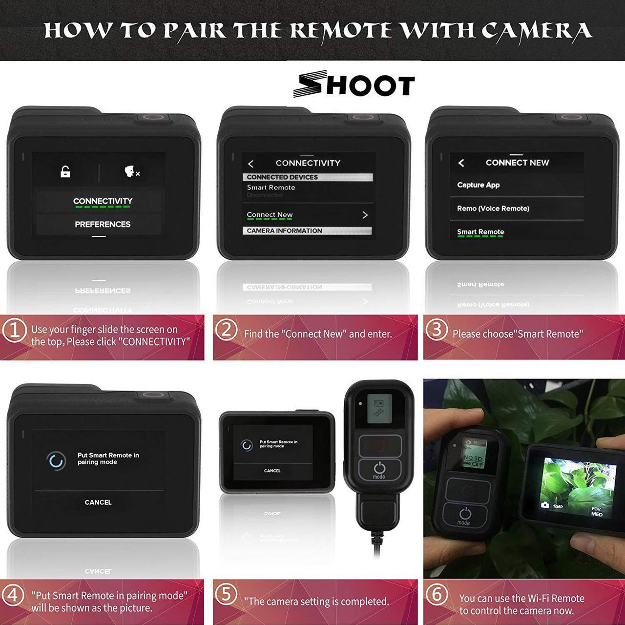 Alt view image 4 of 7 - Waterproof Smart Remote Control for GoPro Hero 8 7 Black 6 5 4 3 3+ 2 1 Hero + LCD 4 Session 5 Session LCD Screen Wi-Fi Wirless Built-in 500mah Battery Must Have Accessories