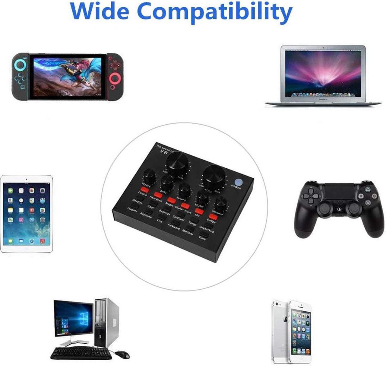 Alt view image 5 of 7 - Live Sound Card V8 Voice Changer Dual DSP Noise Reduction Chip Audio Mixer Multiple Funny Effects for Phone Computer Game Ipad Karaoke Streamer Recording Black