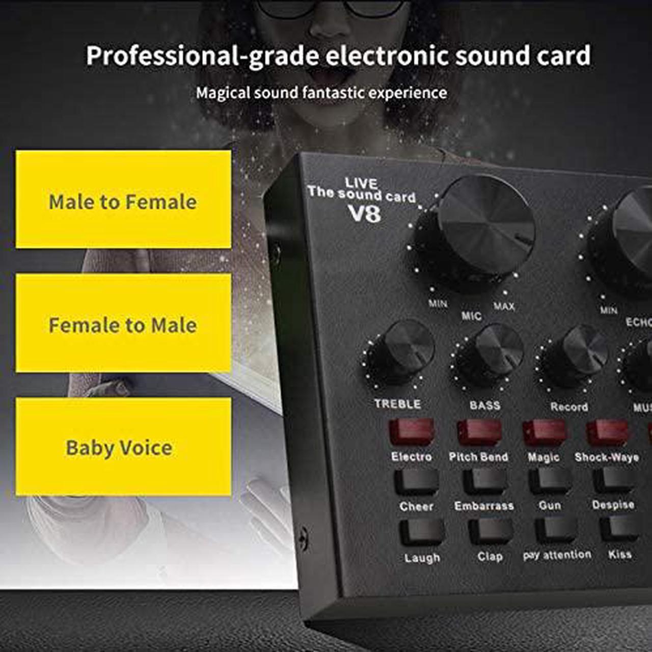 Alt view image 2 of 7 - Live Sound Card V8 Voice Changer Dual DSP Noise Reduction Chip Audio Mixer Multiple Funny Effects for Phone Computer Game Ipad Karaoke Streamer Recording Black