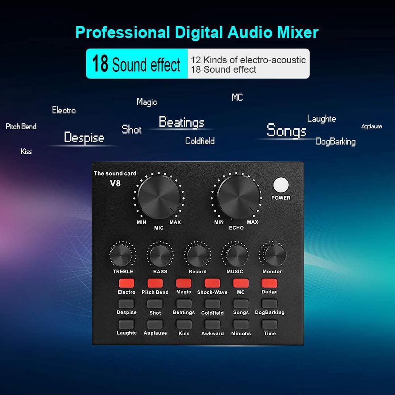 Alt view image 4 of 7 - Live Sound Card Portable Mobile Audio Mixer, Karaoke Sound Mixer Recording Sound Card for Live Broadcast K Songs Recording Voice Chatting