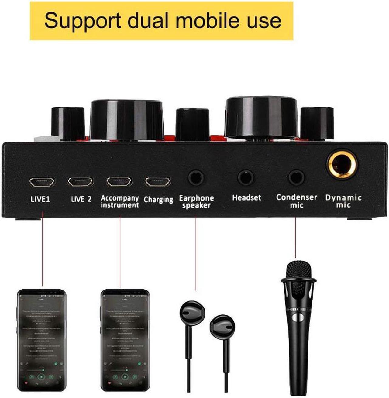 Alt view image 4 of 7 - Live Sound Card V8 Voice Changer Dual DSP Noise Reduction Chip Audio Mixer Multiple Funny Effects for Phone Computer Game Ipad Karaoke Streamer Recording Black