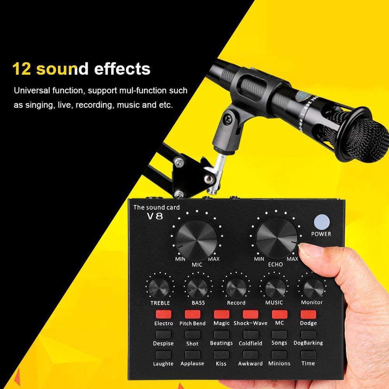 Alt view image 3 of 7 - Live Sound Card V8 Voice Changer Dual DSP Noise Reduction Chip Audio Mixer Multiple Funny Effects for Phone Computer Game Ipad Karaoke Streamer Recording Black
