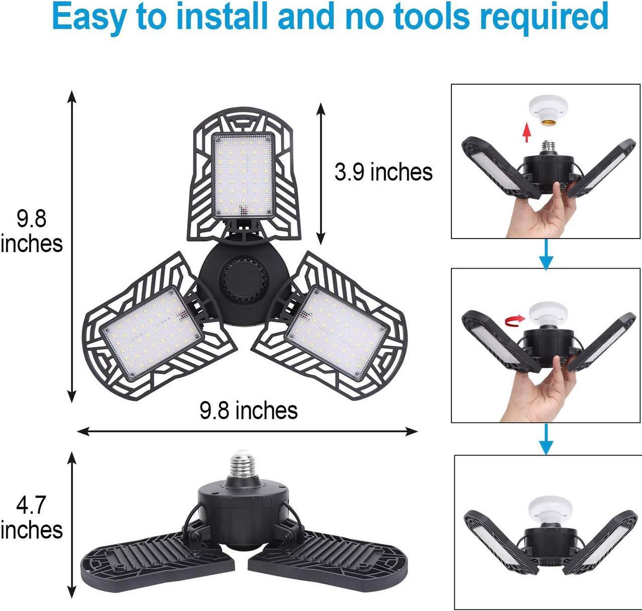 Alt view image 2 of 7 - LED Garage Lights 100W 10000 Lumens Adjustable Trilights Garage Ceiling Light LED Garage Light CRI 80 6000k Nature LED Shop Lights for Garage Barn Workshop Warehouse
