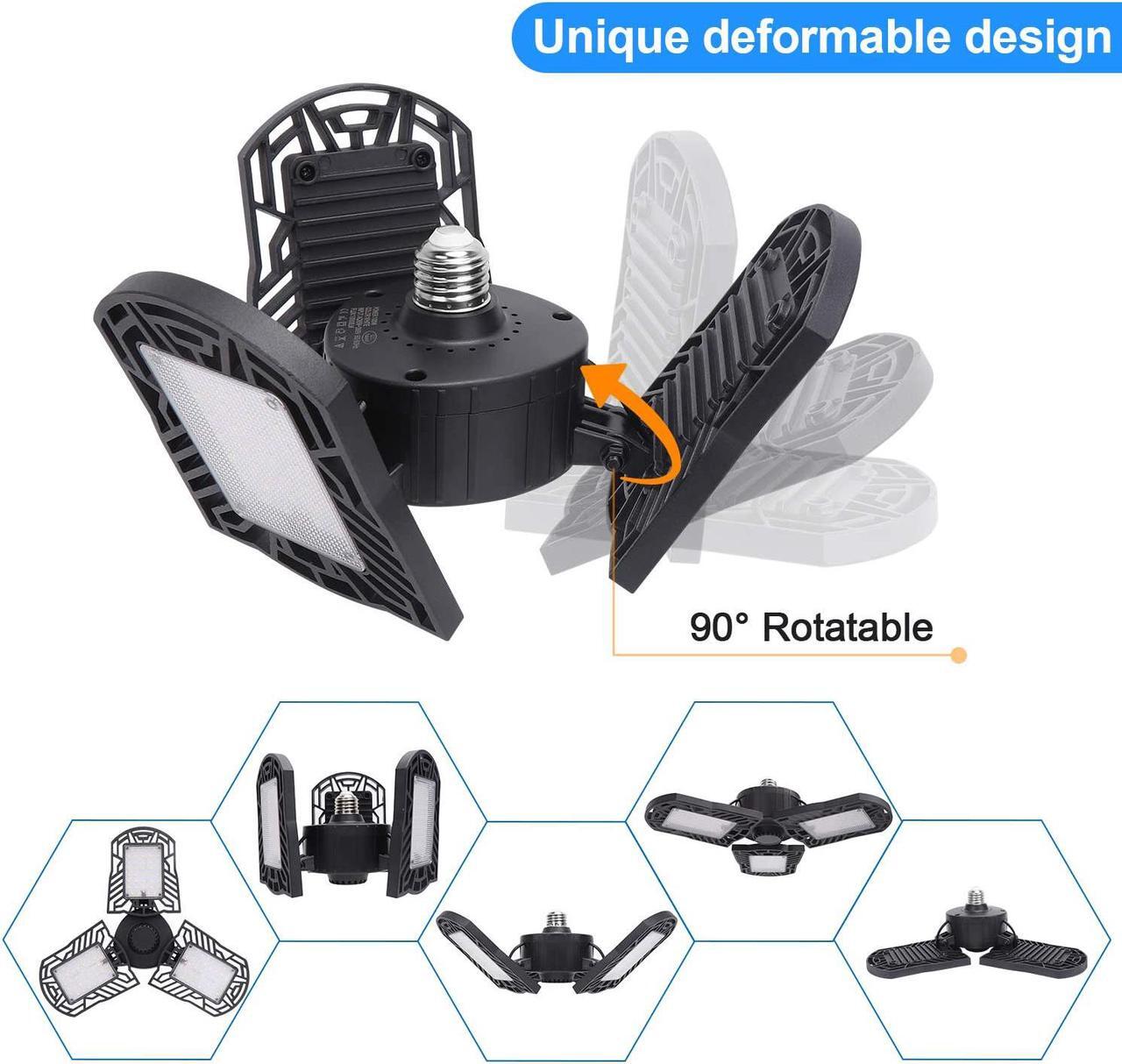 Alt view image 4 of 7 - LED Garage Lights 100W 10000 Lumens Adjustable Trilights Garage Ceiling Light LED Garage Light CRI 80 6000k Nature LED Shop Lights for Garage Barn Workshop Warehouse