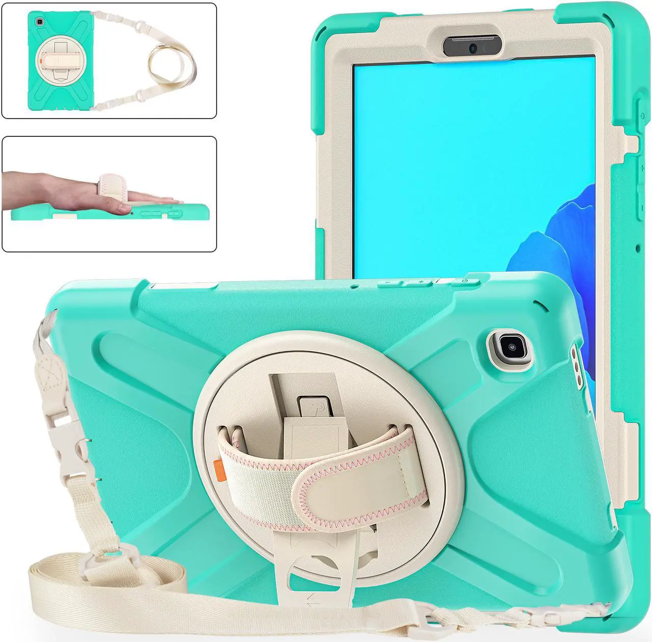 Main image of Galaxy Tab A7 Lite Case, Heavy Duty Rugged Shockproof Case with Adjustable Hand Strap, Carrying Shoulder Strap, Rotating Kickstand for Samsung galaxy Tab A7 Lite 8.7 inch 2021 Model SM-T220 SM-T225