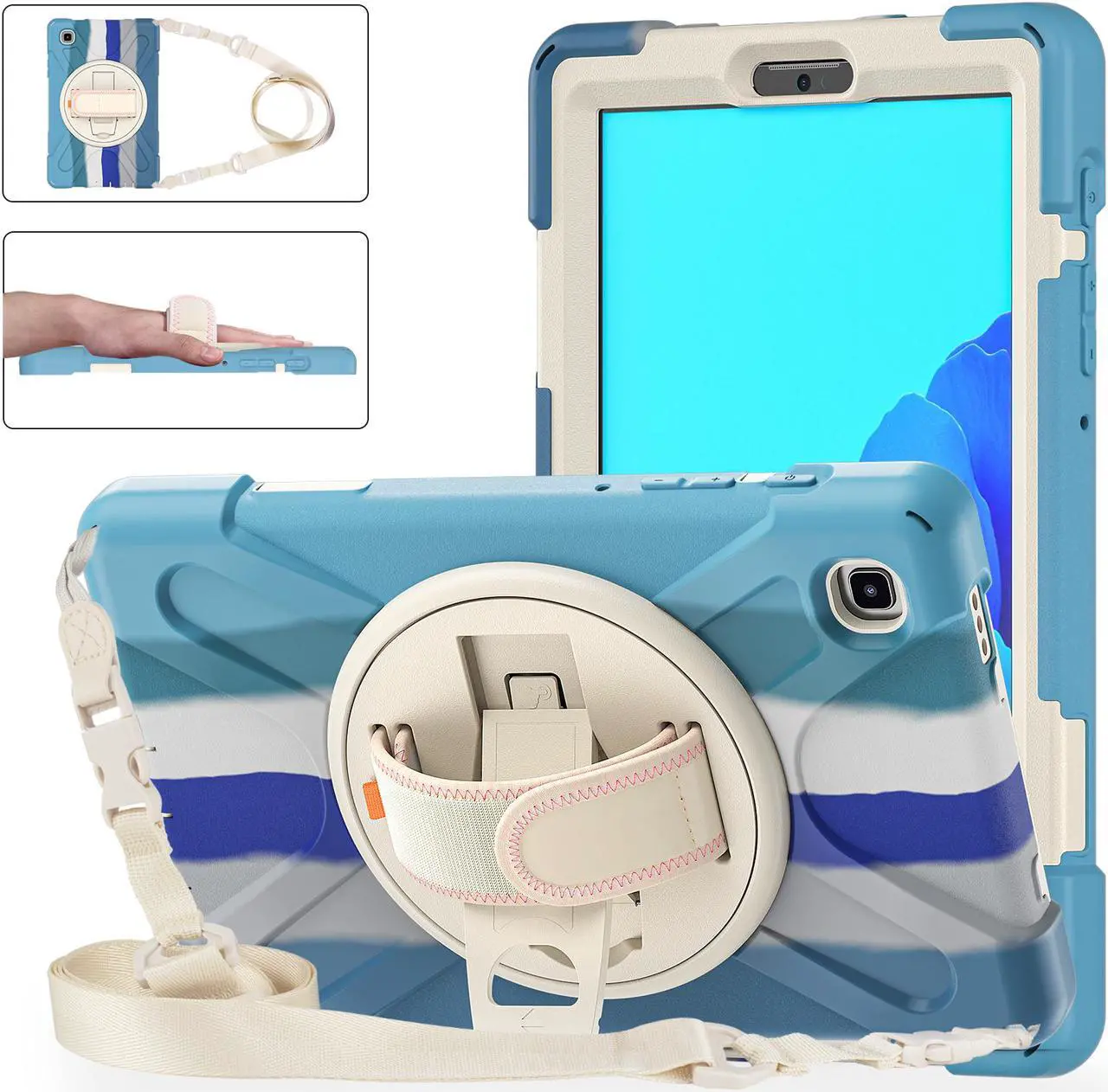 Main image of Galaxy Tab A7 Lite Case, Heavy Duty Rugged Shockproof Case with Adjustable Hand Strap, Carrying Shoulder Strap, Rotating Kickstand for Samsung galaxy Tab A7 Lite 8.7 inch 2021 Model SM-T220 SM-T225
