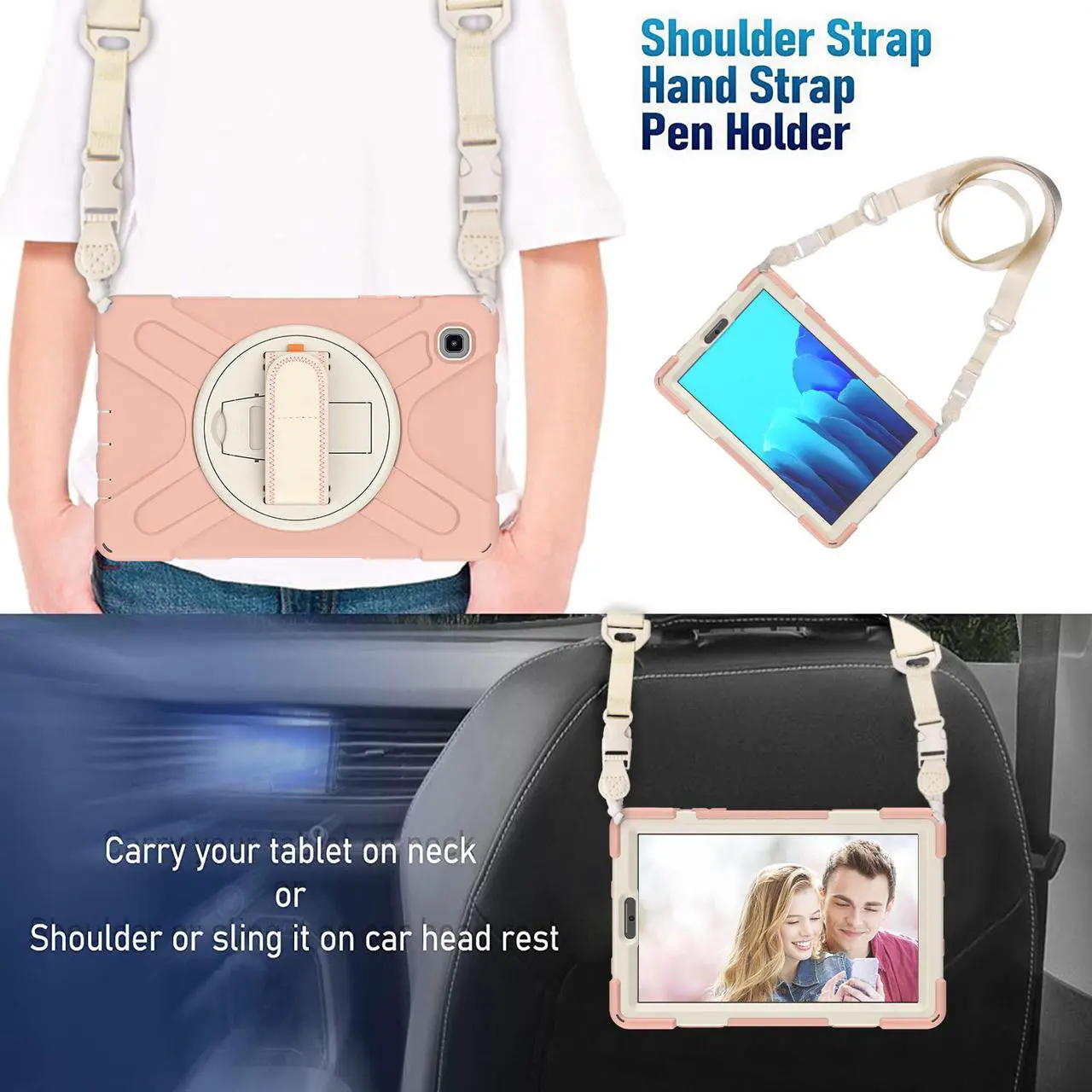 Alt view image 3 of 7 - Galaxy Tab A7 Lite Case, Heavy Duty Rugged Shockproof Case with Adjustable Hand Strap, Carrying Shoulder Strap, Rotating Kickstand for Samsung galaxy Tab A7 Lite 8.7 inch 2021 Model SM-T220 SM-T225