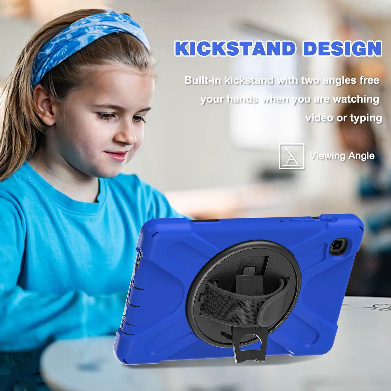 Alt view image 4 of 6 - Galaxy Tab A7 Lite Case, Heavy Duty Rugged Shockproof Case with Adjustable Hand Strap, Carrying Shoulder Strap, Rotating Kickstand for Samsung galaxy Tab A7 Lite 8.7 inch 2021 Model SM-T220 SM-T225