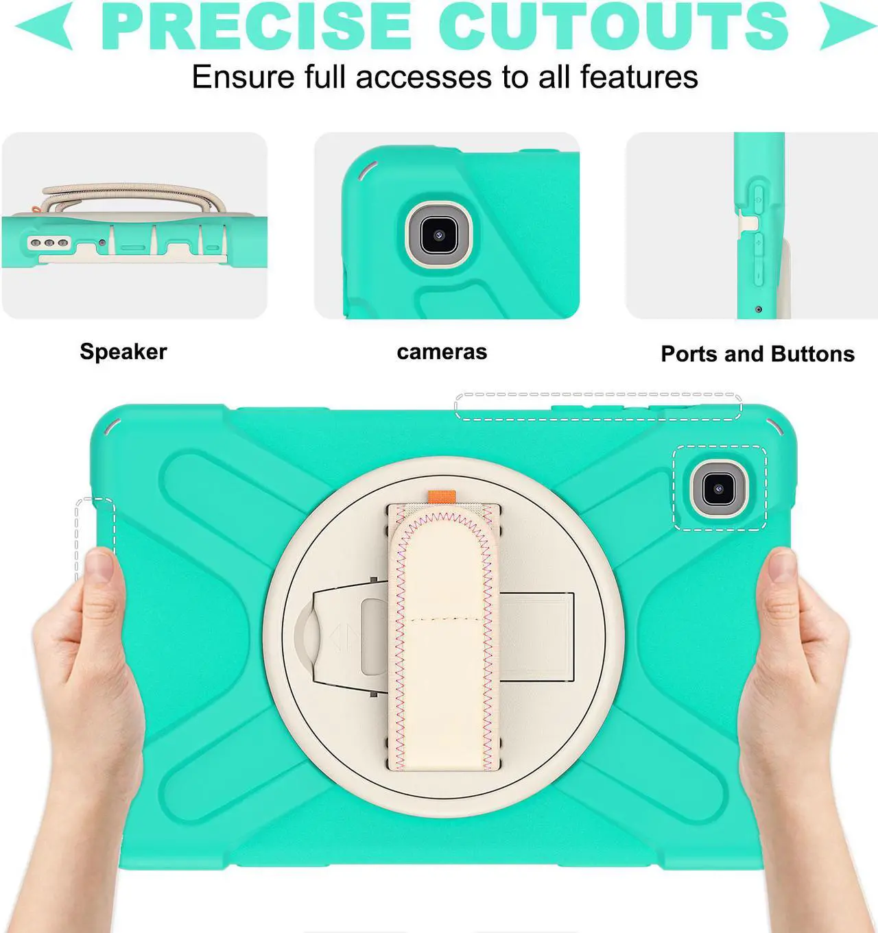 Alt view image 3 of 7 - Galaxy Tab A7 Lite Case, Heavy Duty Rugged Shockproof Case with Adjustable Hand Strap, Carrying Shoulder Strap, Rotating Kickstand for Samsung galaxy Tab A7 Lite 8.7 inch 2021 Model SM-T220 SM-T225