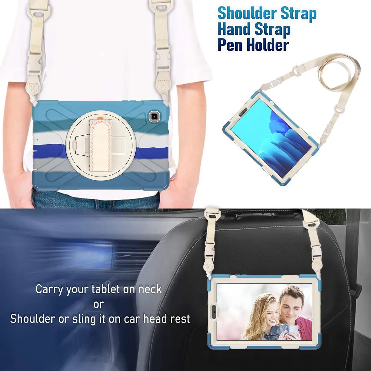 Alt view image 5 of 6 - Galaxy Tab A7 Lite Case, Heavy Duty Rugged Shockproof Case with Adjustable Hand Strap, Carrying Shoulder Strap, Rotating Kickstand for Samsung galaxy Tab A7 Lite 8.7 inch 2021 Model SM-T220 SM-T225