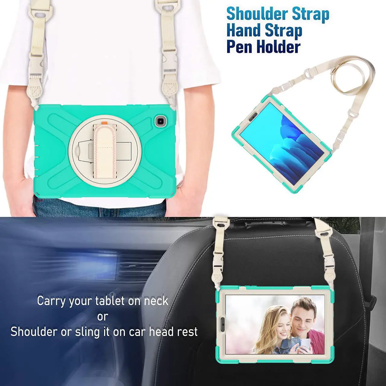 Alt view image 4 of 7 - Galaxy Tab A7 Lite Case, Heavy Duty Rugged Shockproof Case with Adjustable Hand Strap, Carrying Shoulder Strap, Rotating Kickstand for Samsung galaxy Tab A7 Lite 8.7 inch 2021 Model SM-T220 SM-T225