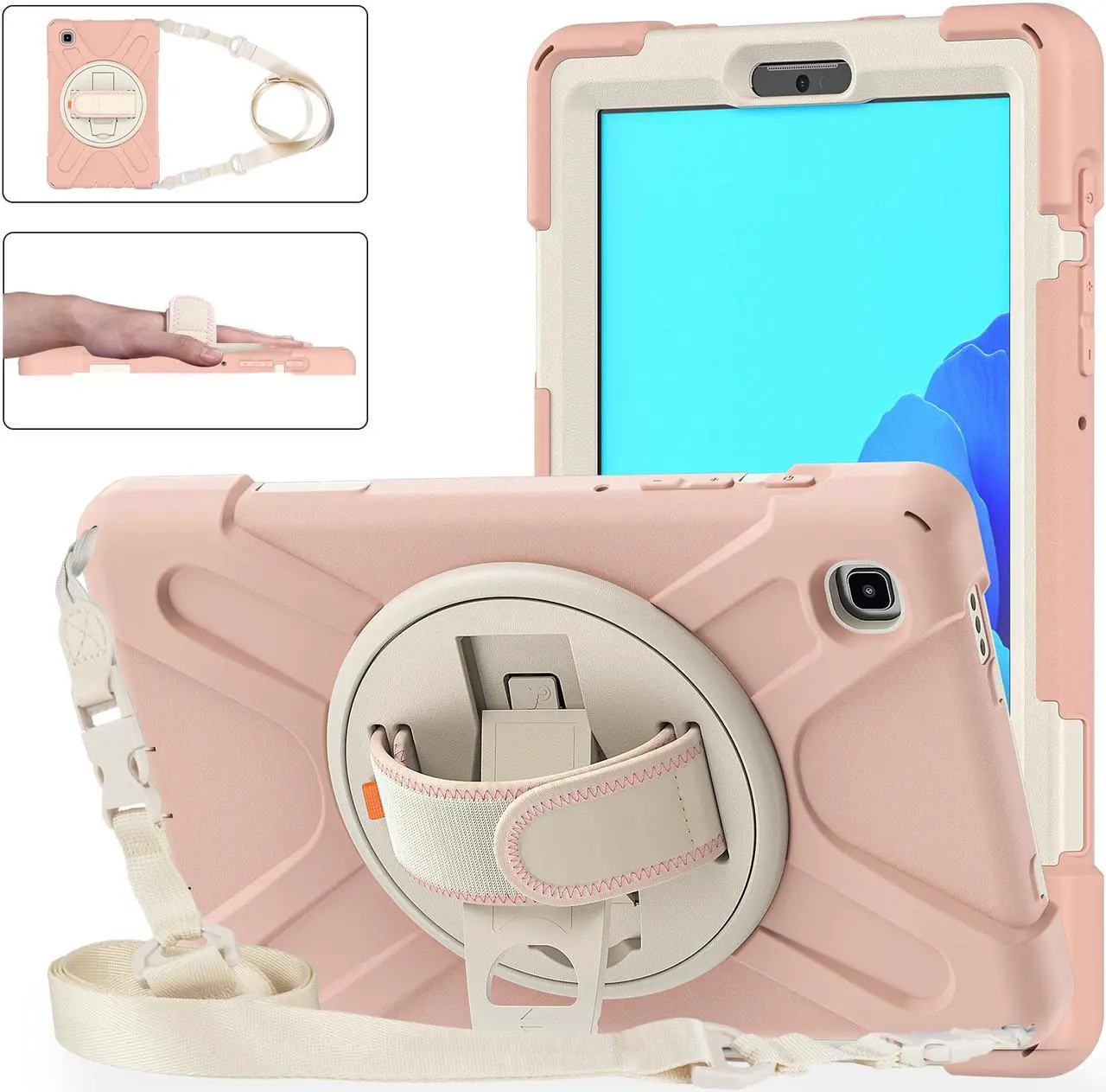 Main image of Galaxy Tab A7 Lite Case, Heavy Duty Rugged Shockproof Case with Adjustable Hand Strap, Carrying Shoulder Strap, Rotating Kickstand for Samsung galaxy Tab A7 Lite 8.7 inch 2021 Model SM-T220 SM-T225