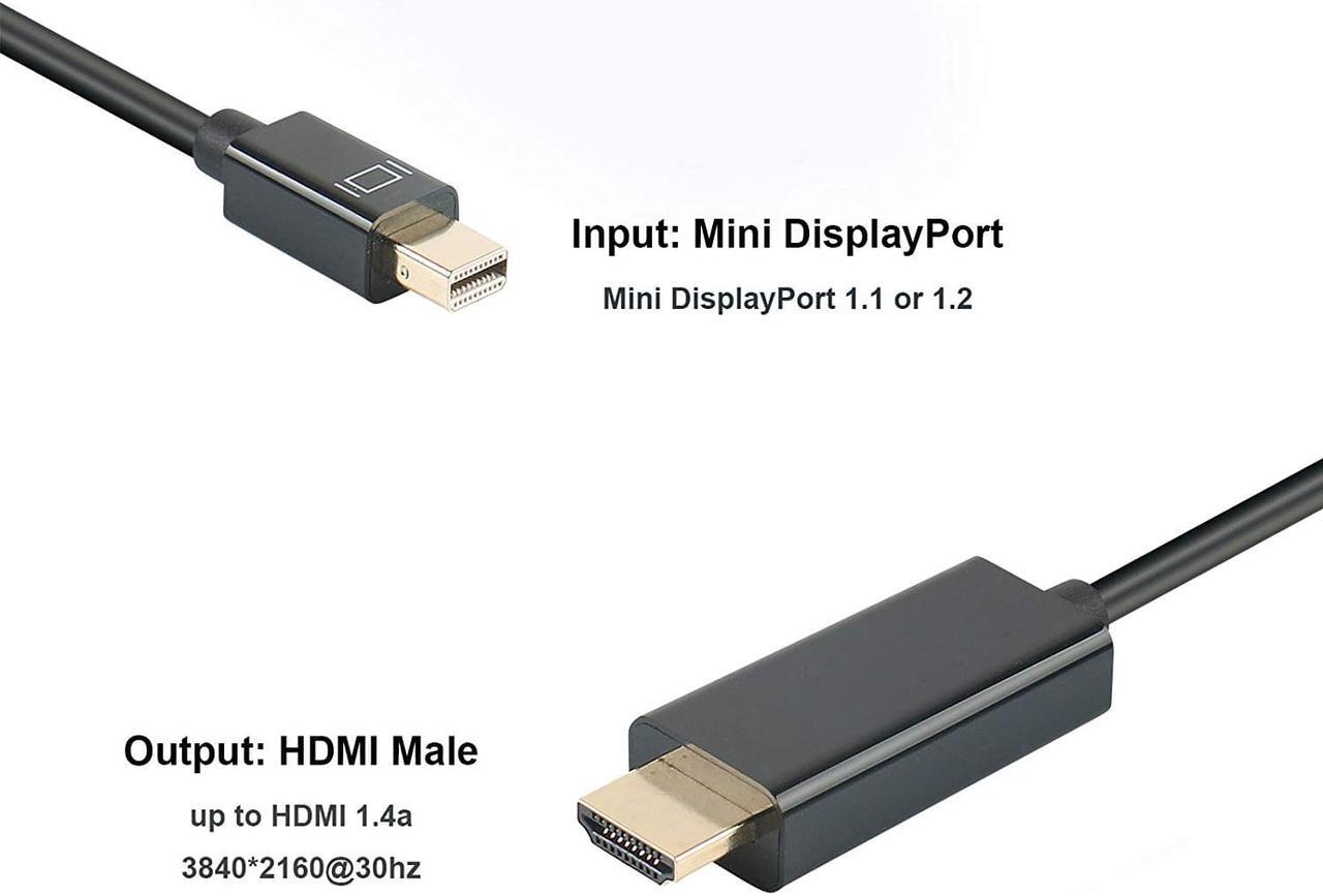 Alt view image 3 of 6 - 4K Thunderbolt Mini Displayport to HDMI 6 Feet Cable with Audio Mini DP Display Port to HDMI Adapter Converter Gold Plated Cord for MacBook Air Mac Mini Microsoft Surface Pro 3 Pro 4