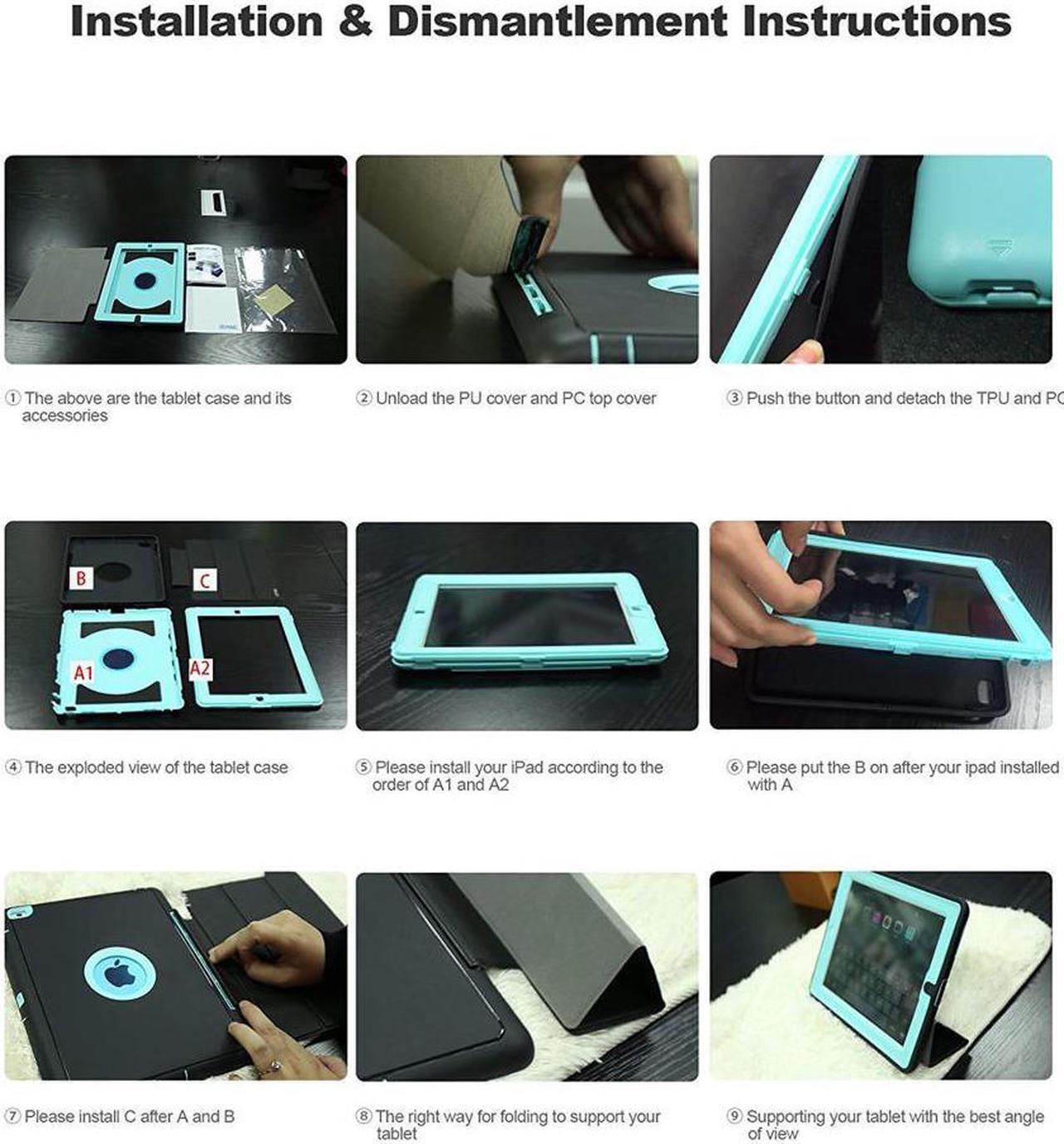 Alt view image 7 of 7 - iPad 2 3 4 Case Three Layer Drop Protection Rugged Protective Heavy Duty iPad 4 Case Smart Cover with Auto Wake Sleep Function Magnetic Stand Cover for Apple iPad 2 iPad 3 iPad 4
