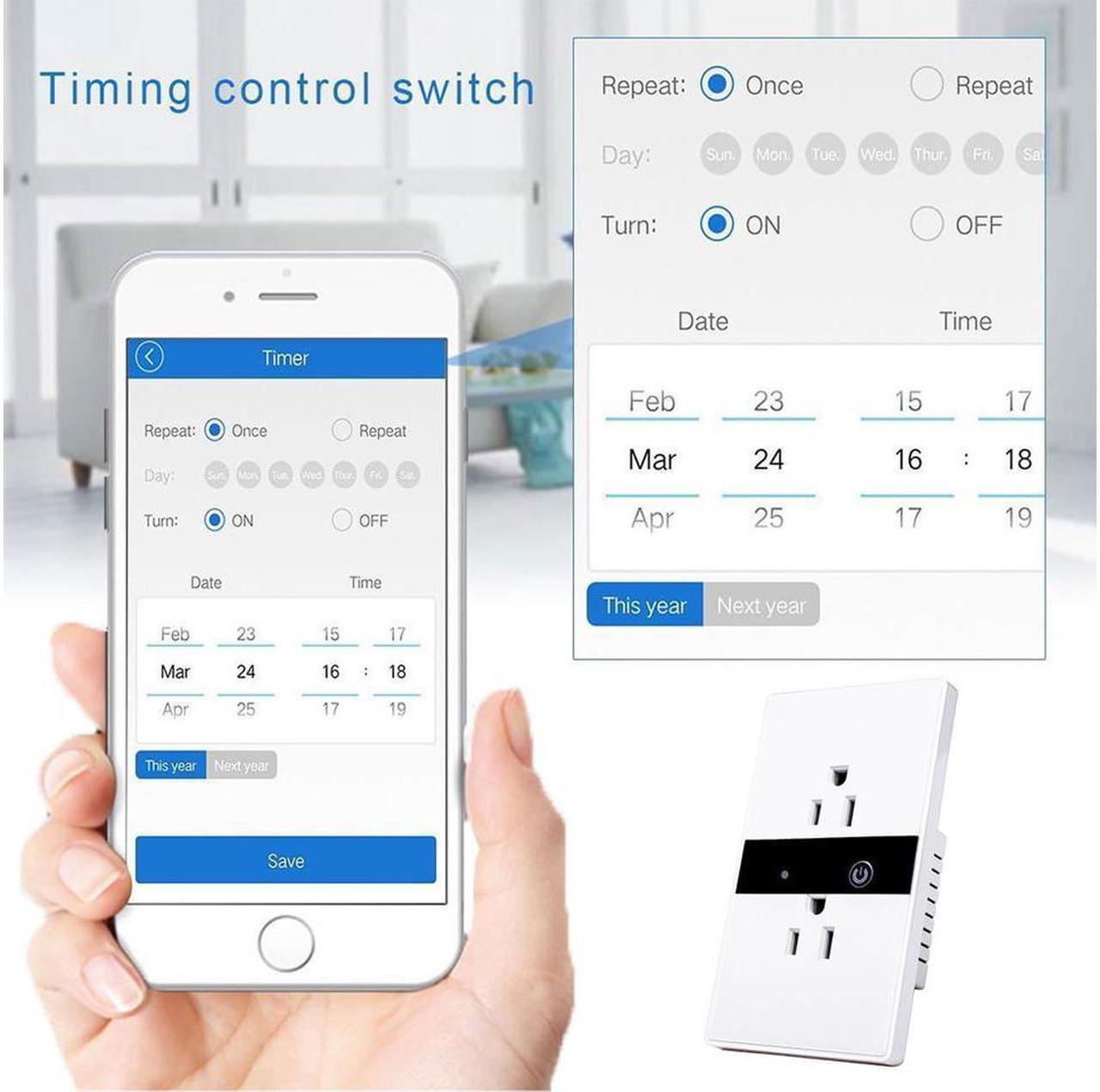 Alt view image 4 of 7 - Smart Wall Outlet Plug Duplex Receptacle Switch Wireless Wi-Fi In-Wall Socket with Timing Function Work with Amazon Alexa Echo Google Home Remote Control Lighting Appliance (Android 4.1 iOS 8.0 Above)