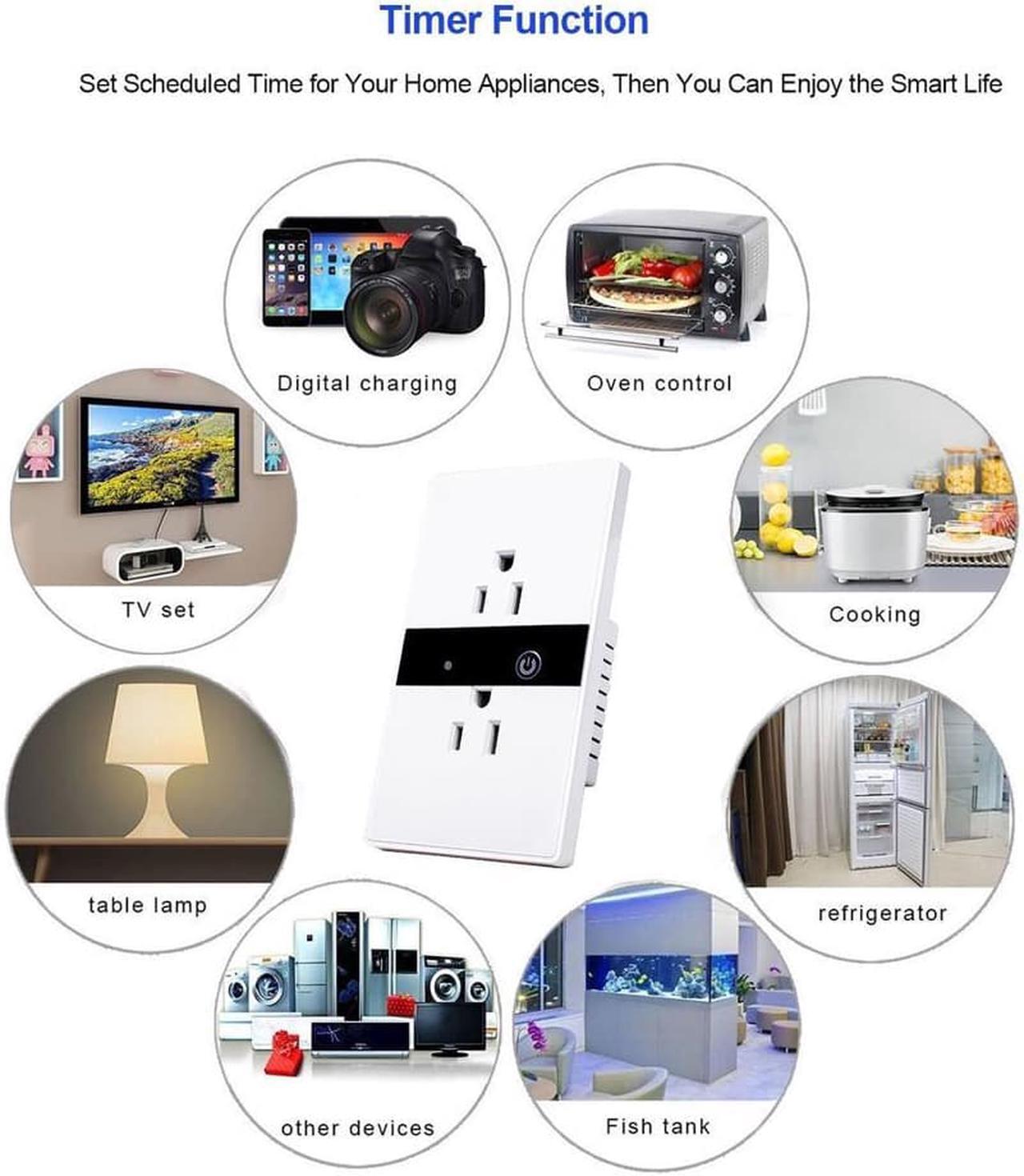 Alt view image 6 of 7 - Smart Wall Outlet Plug Duplex Receptacle Switch Wireless Wi-Fi In-Wall Socket with Timing Function Work with Amazon Alexa Echo Google Home Remote Control Lighting Appliance (Android 4.1 iOS 8.0 Above)