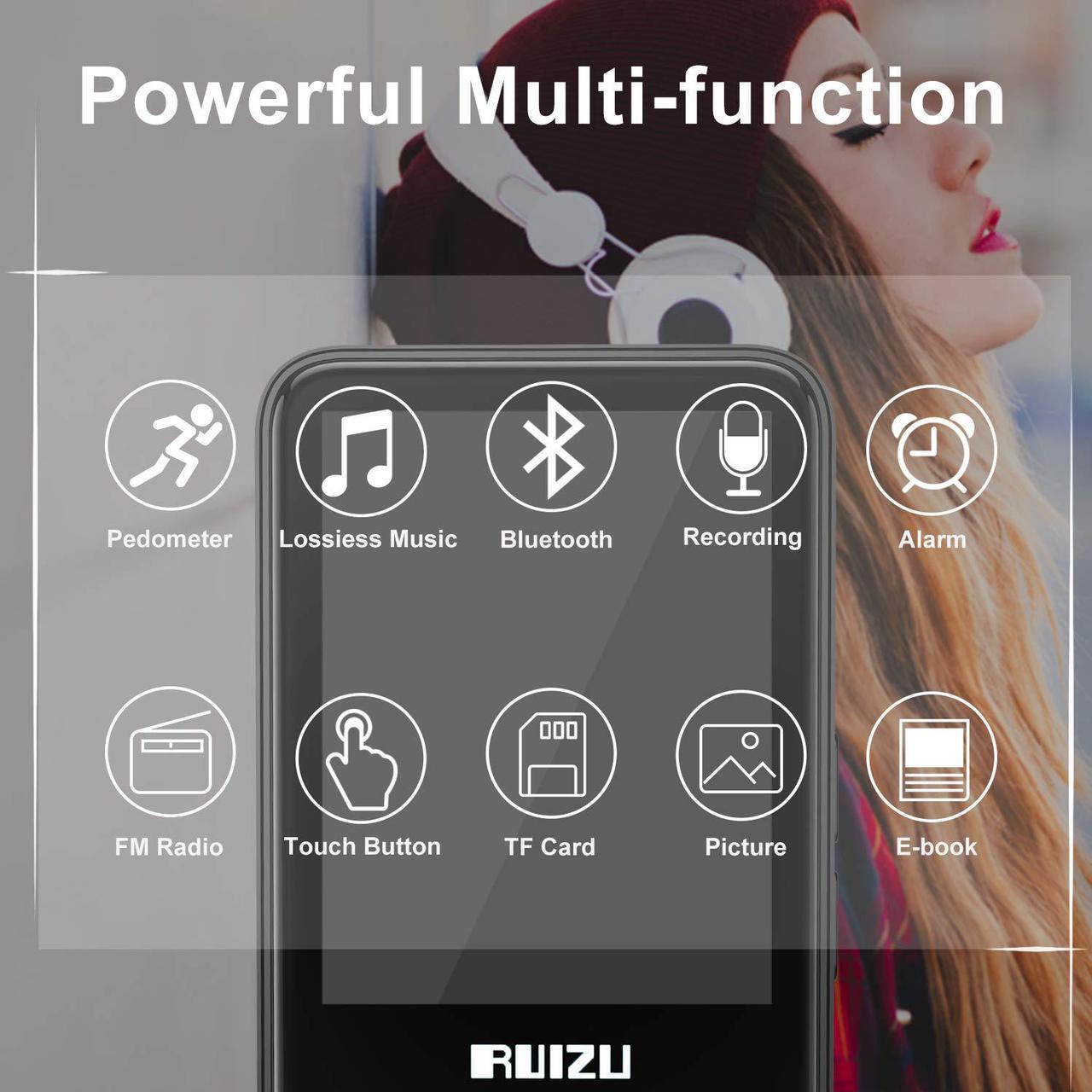 Alt view image 4 of 7 - RUIZU MP3 Player with Bluetooth 4.1 16GB Portable Lossless Sound MP4 Music Player with Touch Button 2.4'' Screen FM Radio Voice Recorder Video Playback Build-in Speaker  Support Up to 128 GB