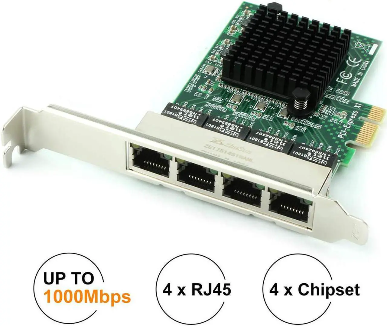 Main image of Network Card,Ethernet Adapter,Ethernet Card, Gigabit Ethernet with Heatsink Technology,PCI Express 4-Port Network Controller Card 1000Mbps RJ45 LAN Adapter Converter for Desktop PC