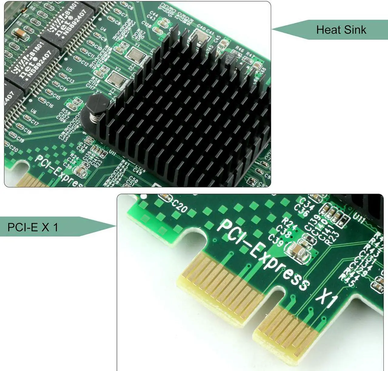 Alt view image 4 of 5 - Network Card,Ethernet Adapter,Ethernet Card, Gigabit Ethernet with Heatsink Technology,PCI Express 4-Port Network Controller Card 1000Mbps RJ45 LAN Adapter Converter for Desktop PC