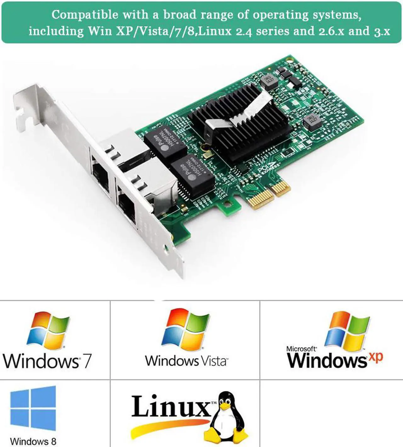 Alt view image 3 of 7 - Gigabit Ethernet PCI Express PCI-E Network Card Dual Port 2 x RJ45 Gigabit Ethernet PCIE Network Adapter for Desktop PC