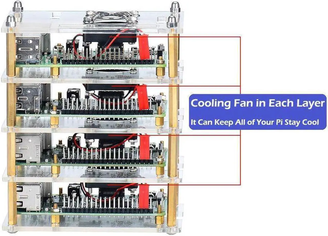 Alt view image 4 of 7 - Raspberry Pi Cluster Case, Raspberry Pi Case with Cooling Fan and Raspberry Pi Heatsink for Raspberry Pi 3 Model B+, Pi 3 B, Pi 2 B, Pi B+ (4-Layers)