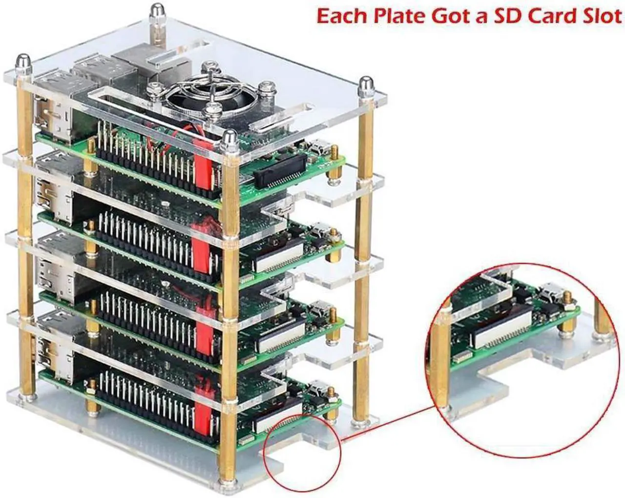 Alt view image 5 of 7 - Raspberry Pi Cluster Case, Raspberry Pi Case with Cooling Fan and Raspberry Pi Heatsink for Raspberry Pi 3 Model B+, Pi 3 B, Pi 2 B, Pi B+ (4-Layers)