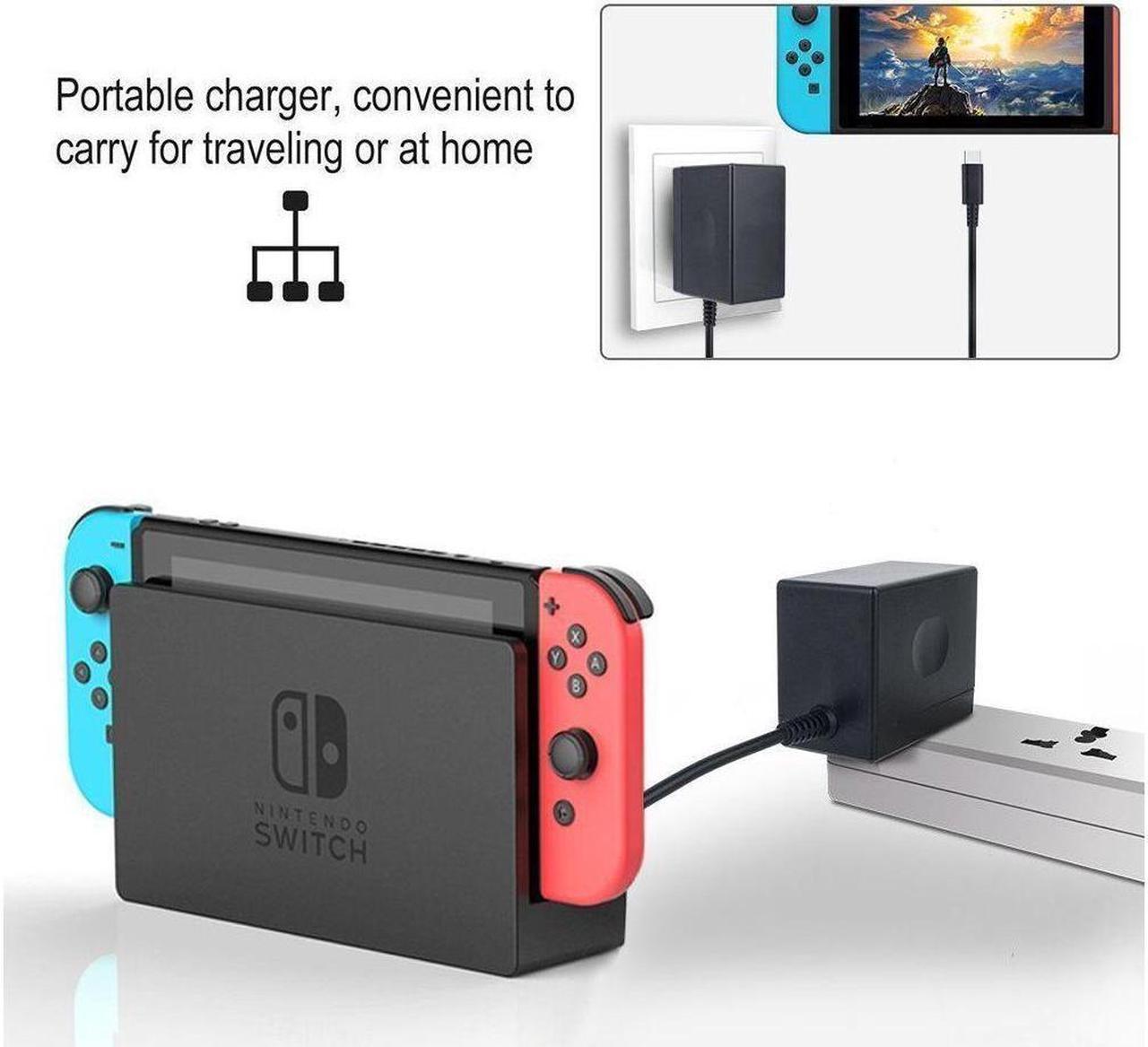Alt view image 6 of 6 - AC Adapter Charger for Nintendo Switch, Switch Charger AC Adapter Power Supply 15V 2.6A Fast Charging Kit for Switch Dock and Pro Controller (Support TV Mode),Black