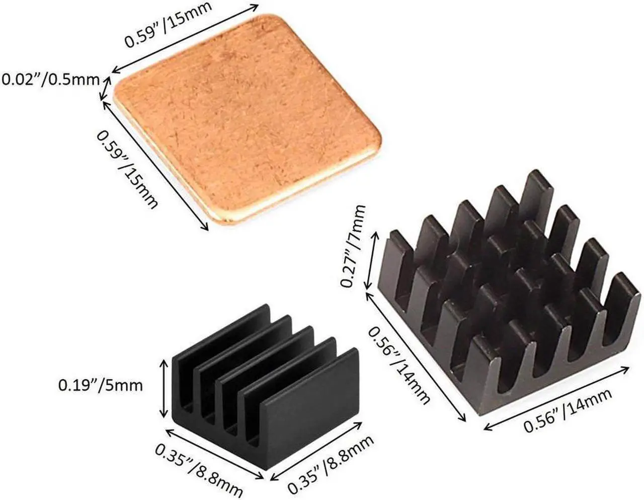 Alt view image 2 of 7 - 15 pcs Raspberry Pi Heatsink Kit Aluminum + Copper + 3M 8810 thermal conductive adhesive tape for cooling cooler Raspberry Pi 3 B+, Pi 3 B, Pi 2, Pi Model B+