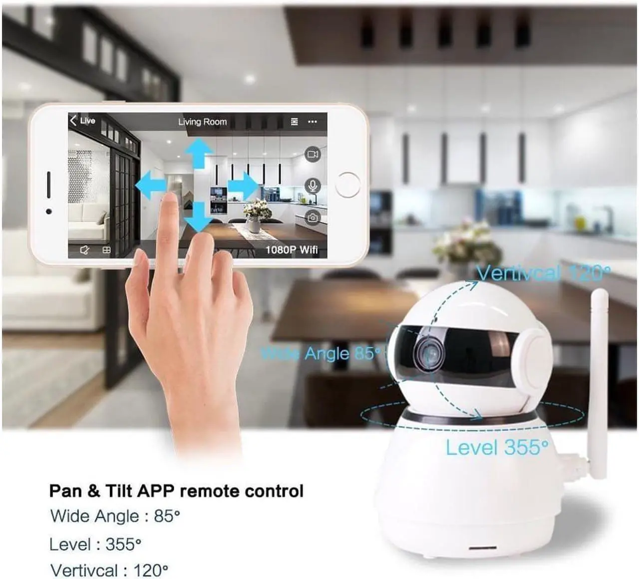 Alt view image 3 of 7 - Wireless 1080P Security Camera, WiFi Home Surveillance IP Camera for Baby/Elder/Pet/Nanny Monitor, Pan, Two-Way Audio & Night Vision