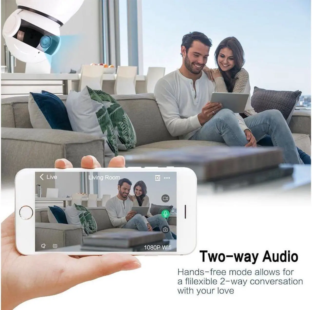 Alt view image 4 of 7 - Wireless 1080P Security Camera, WiFi Home Surveillance IP Camera for Baby/Elder/Pet/Nanny Monitor, Pan, Two-Way Audio & Night Vision