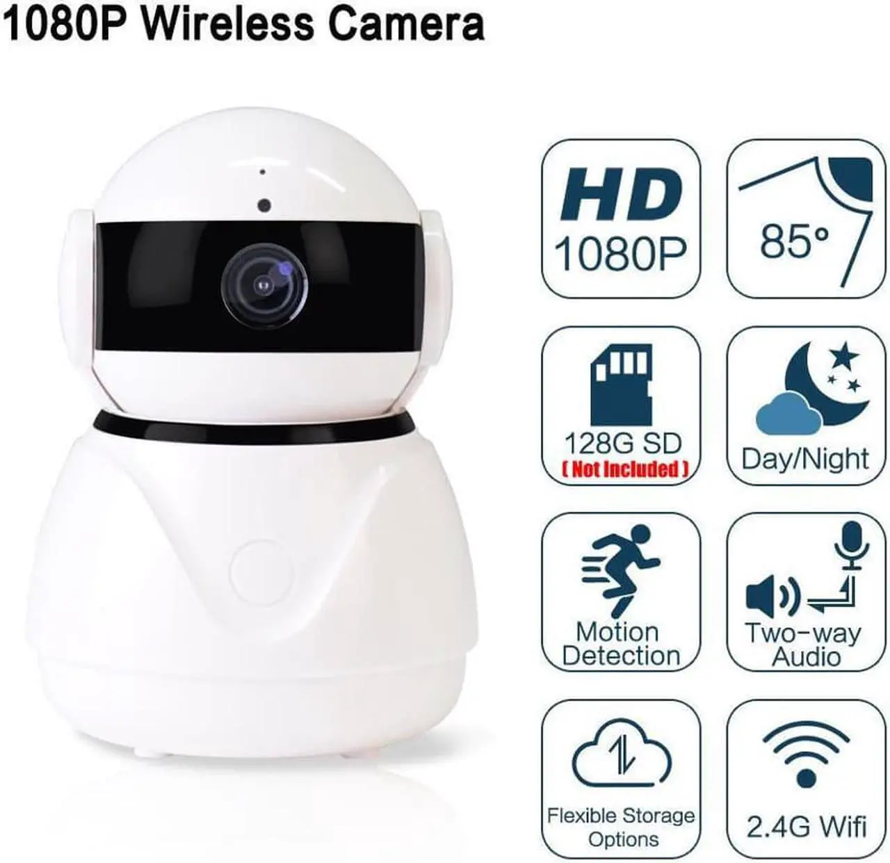 Alt view image 2 of 7 - Wireless 1080P Security Camera, WiFi Home Surveillance IP Camera for Baby/Elder/Pet/Nanny Monitor, Pan, Two-Way Audio & Night Vision