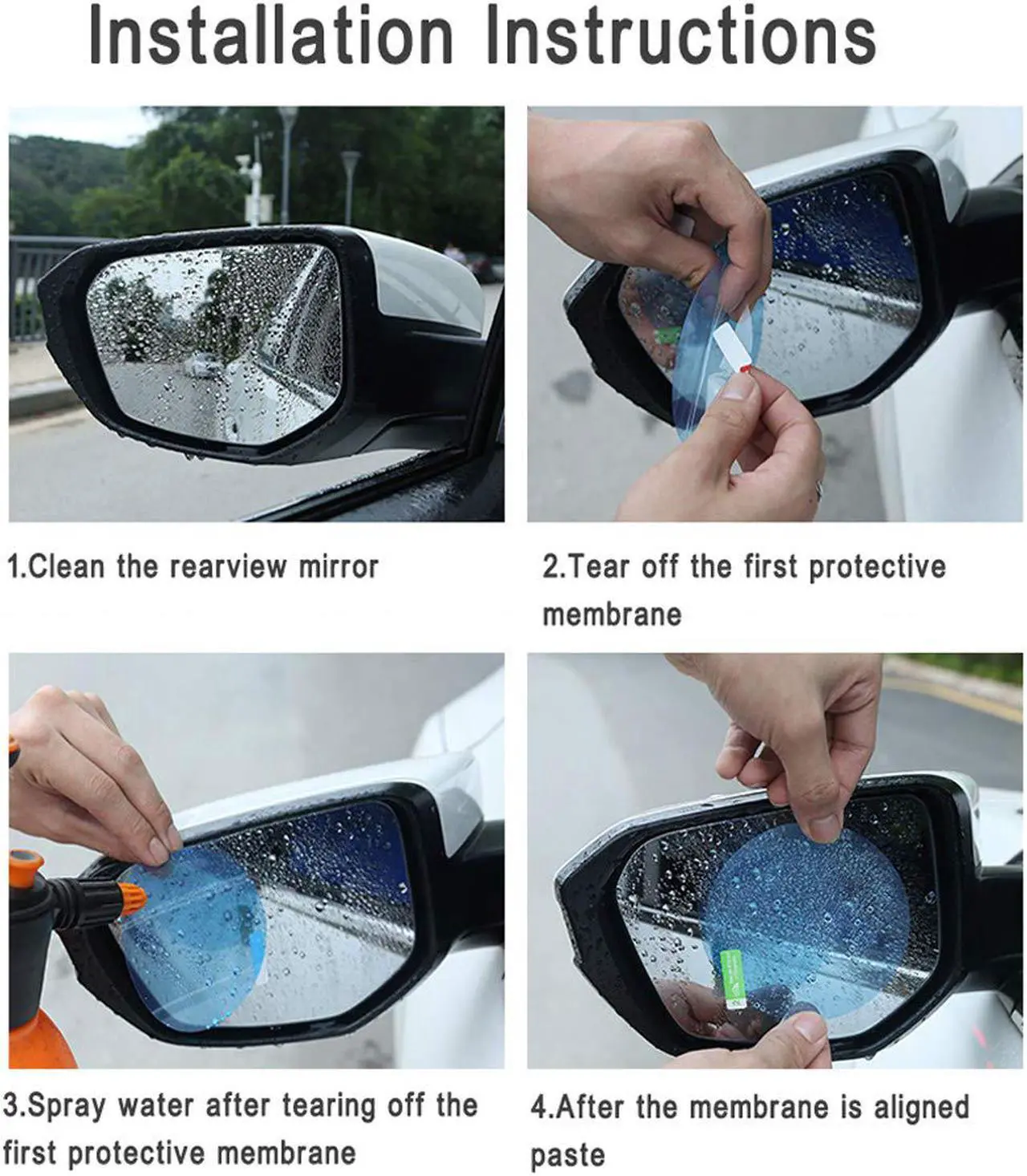 Alt view image 6 of 7 - Car Rearview Mirror Protective Film Waterproof Film Anti-Fog HD Car Rearview Mirror Decal Rainproof Anti-Glare Anti-Scratch Clear Protective Film for Car Rearview Side Mirror Glass -Pack of 2PCS
