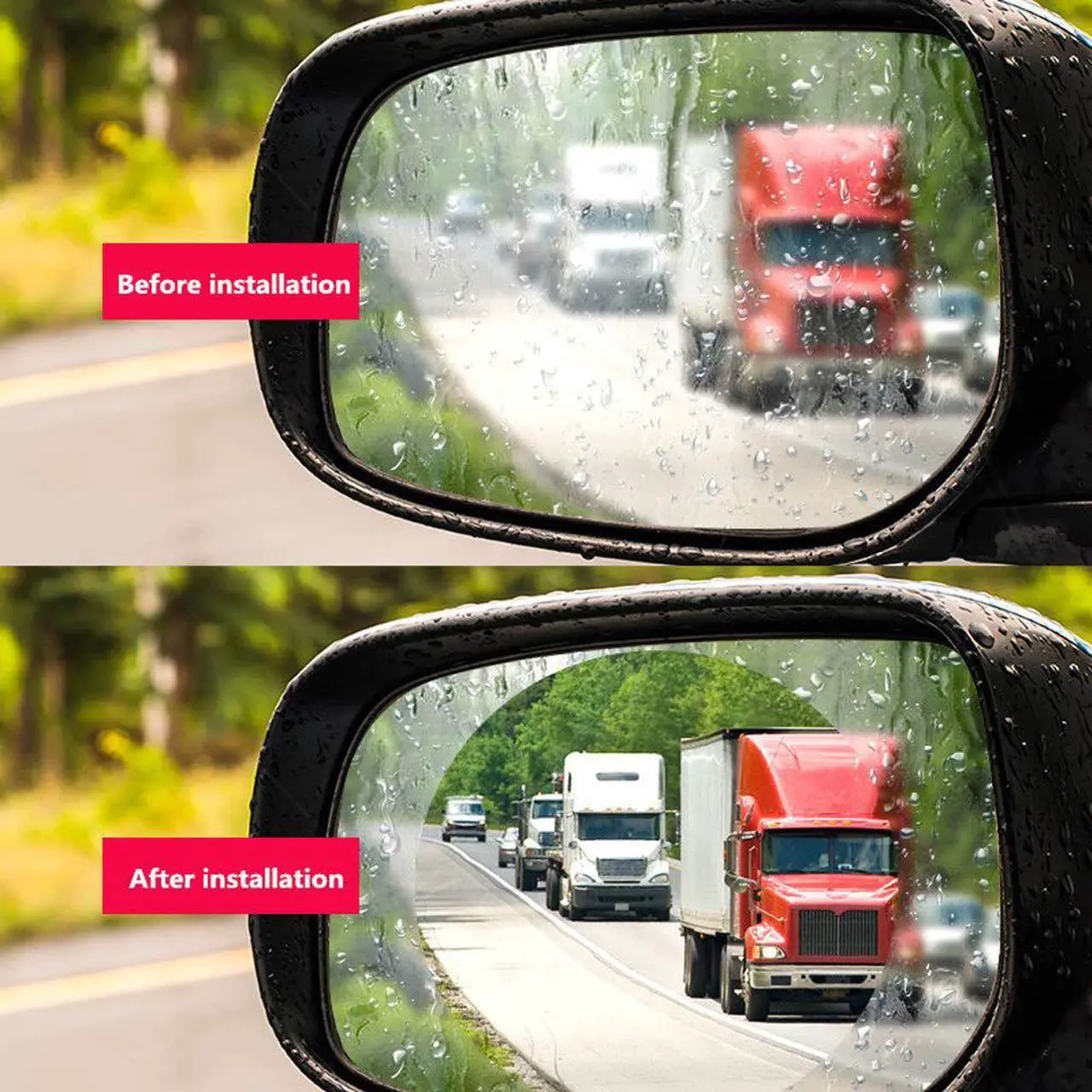 Alt view image 2 of 7 - Car Rearview Mirror Protective Film Waterproof Film Anti-Fog HD Car Rearview Mirror Decal Rainproof Anti-Glare Anti-Scratch Clear Protective Film for Car Rearview Side Mirror Glass -Pack of 2PCS