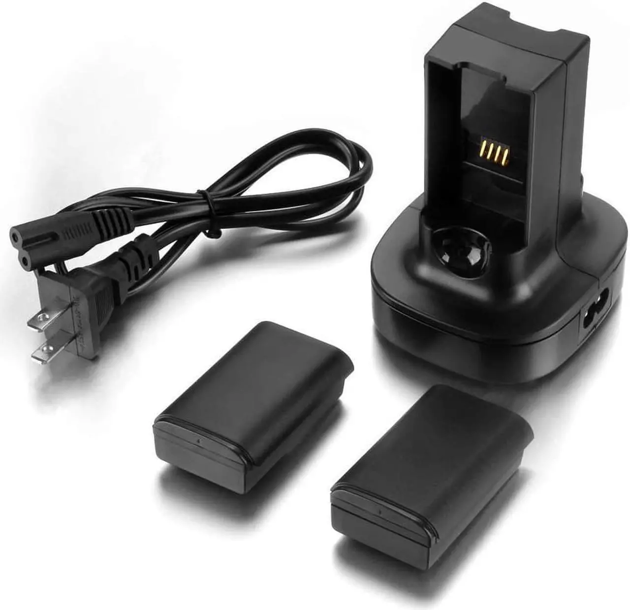Alt view image 7 of 7 - Xbox 360 2 Pack Rechargeable Battery Pack + Dual Charging Station Dock Stand Base (Black) for Xbox 360 Wireless Controller [Xbox 360]