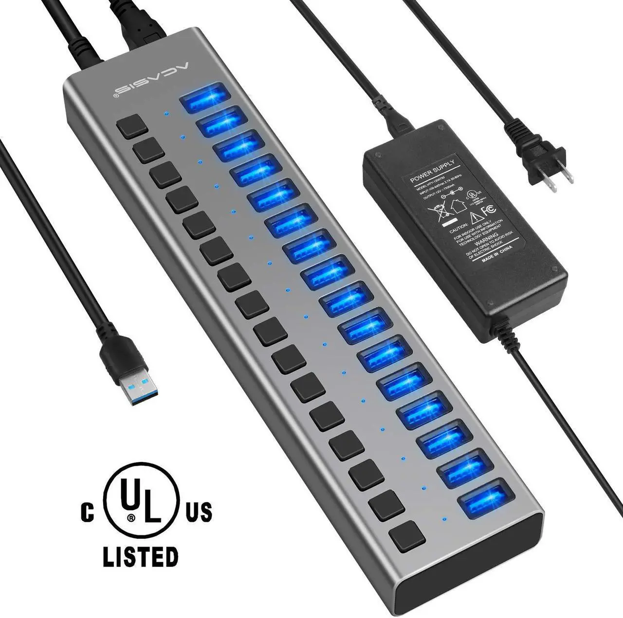 Main image of Powered USB Hub WERLEO 16 Ports 90W USB 3.0 Data Hub - with Individual On Off Switches and 12V/7.5A Power Adapter USB Hub 3.0 Splitter for Laptop PC Computer Mobile HDD Flash Drive and More