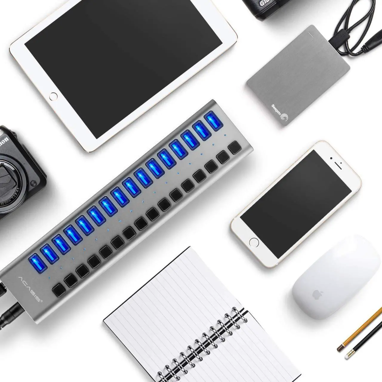 Alt view image 7 of 7 - Powered USB Hub WERLEO 16 Ports 90W USB 3.0 Data Hub - with Individual On Off Switches and 12V/7.5A Power Adapter USB Hub 3.0 Splitter for Laptop PC Computer Mobile HDD Flash Drive and More
