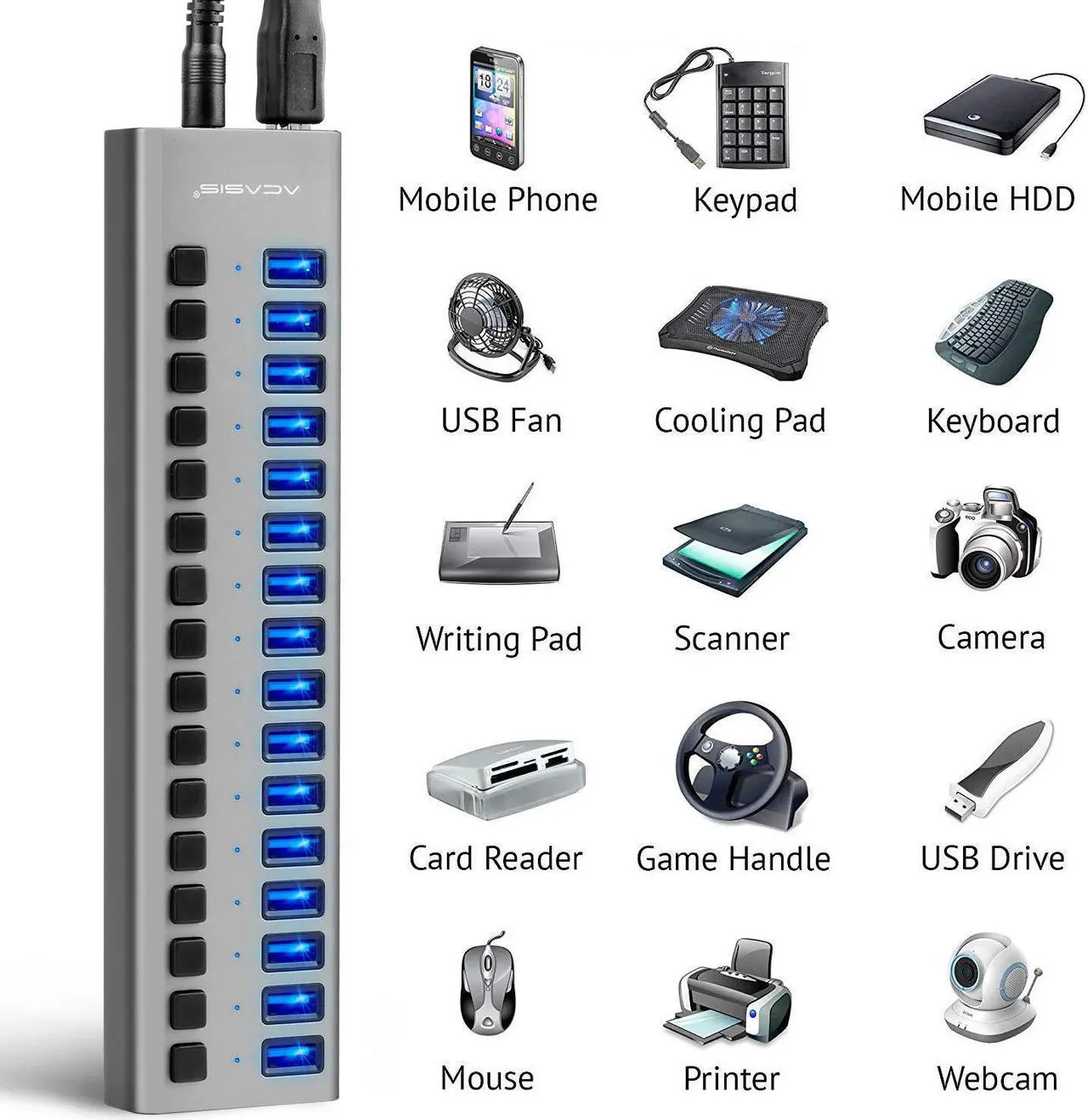 Alt view image 5 of 7 - Powered USB Hub WERLEO 16 Ports 90W USB 3.0 Data Hub - with Individual On Off Switches and 12V/7.5A Power Adapter USB Hub 3.0 Splitter for Laptop PC Computer Mobile HDD Flash Drive and More