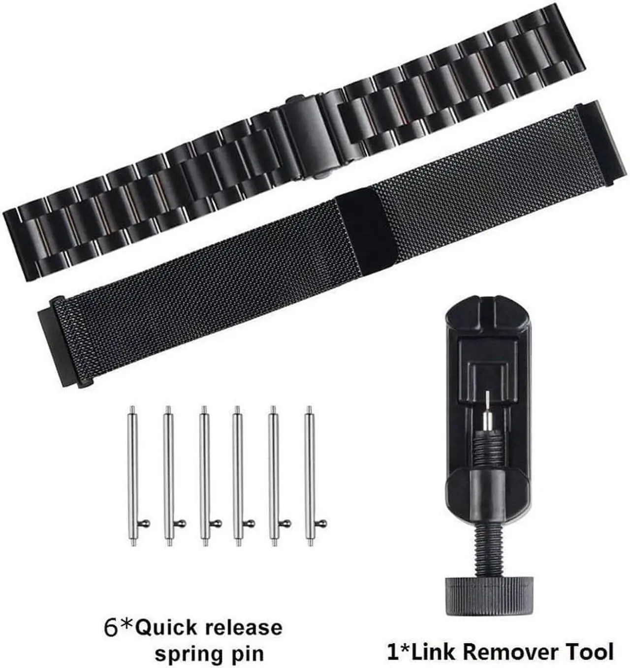 Alt view image 7 of 7 - Compatible Galaxy Watch (42mm)/Galaxy Watch Active Bands Sets, 20mm 2 Pack Stainless Steel Band+ Mesh Loop Band Bracelet Strap for Compatible Galaxy Watch 42mm/Ticwatch E/Galaxy Watch Active 40mm